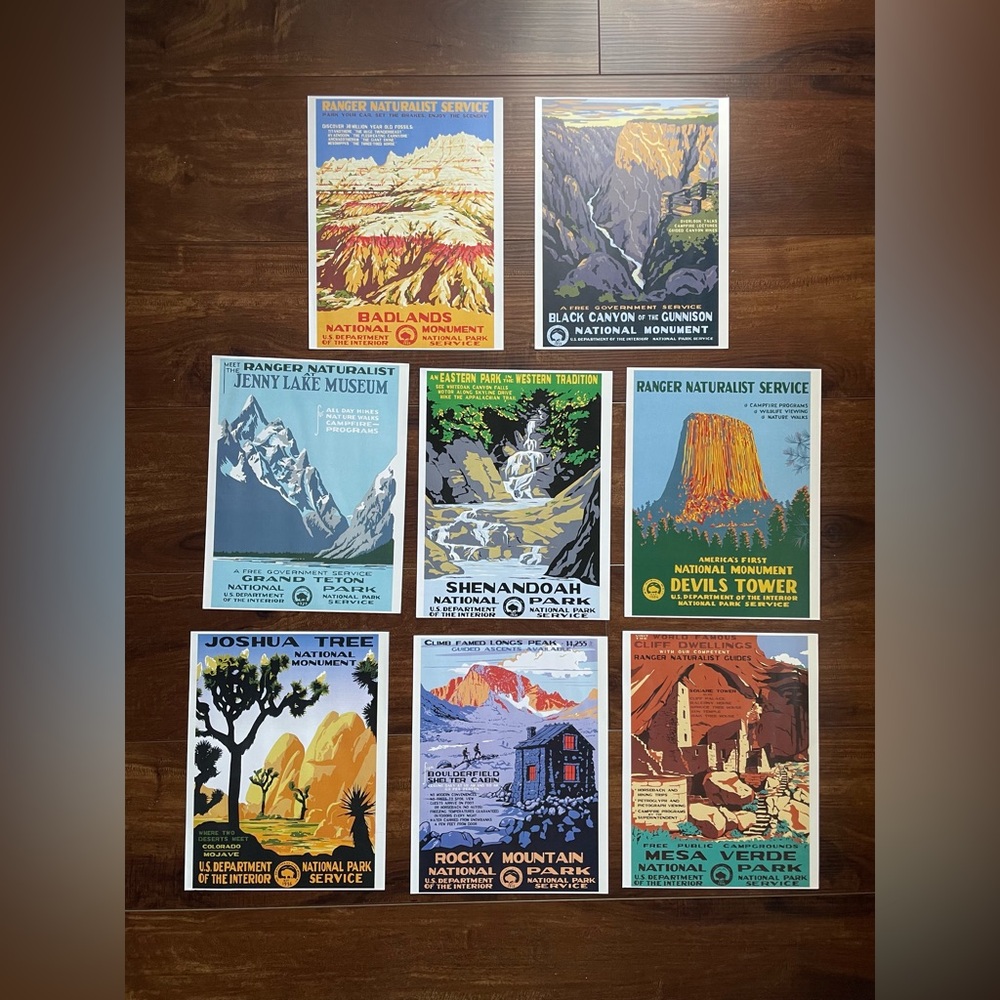 Set of 8 Retro National Park Service 8.5" x 11" Posters Joshua Tree Rocky Mtn